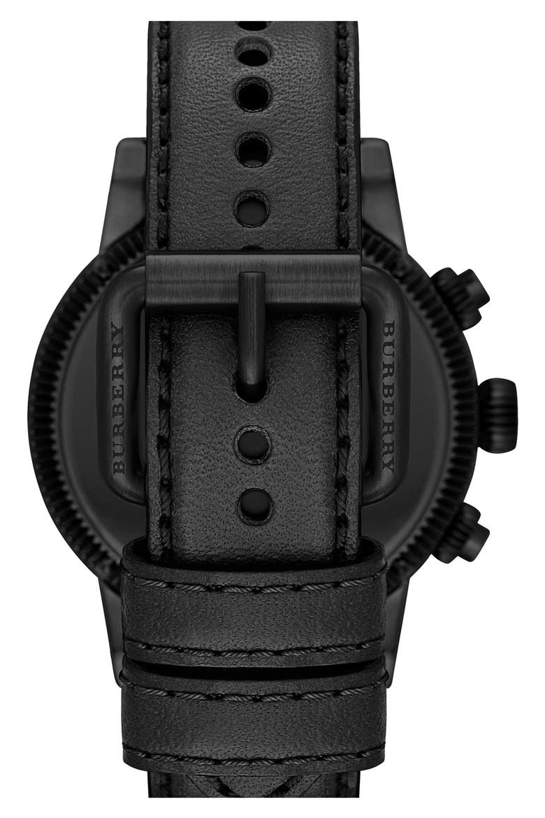Round Leather Strap Watch, 42mm, Alternate, color, BLACK