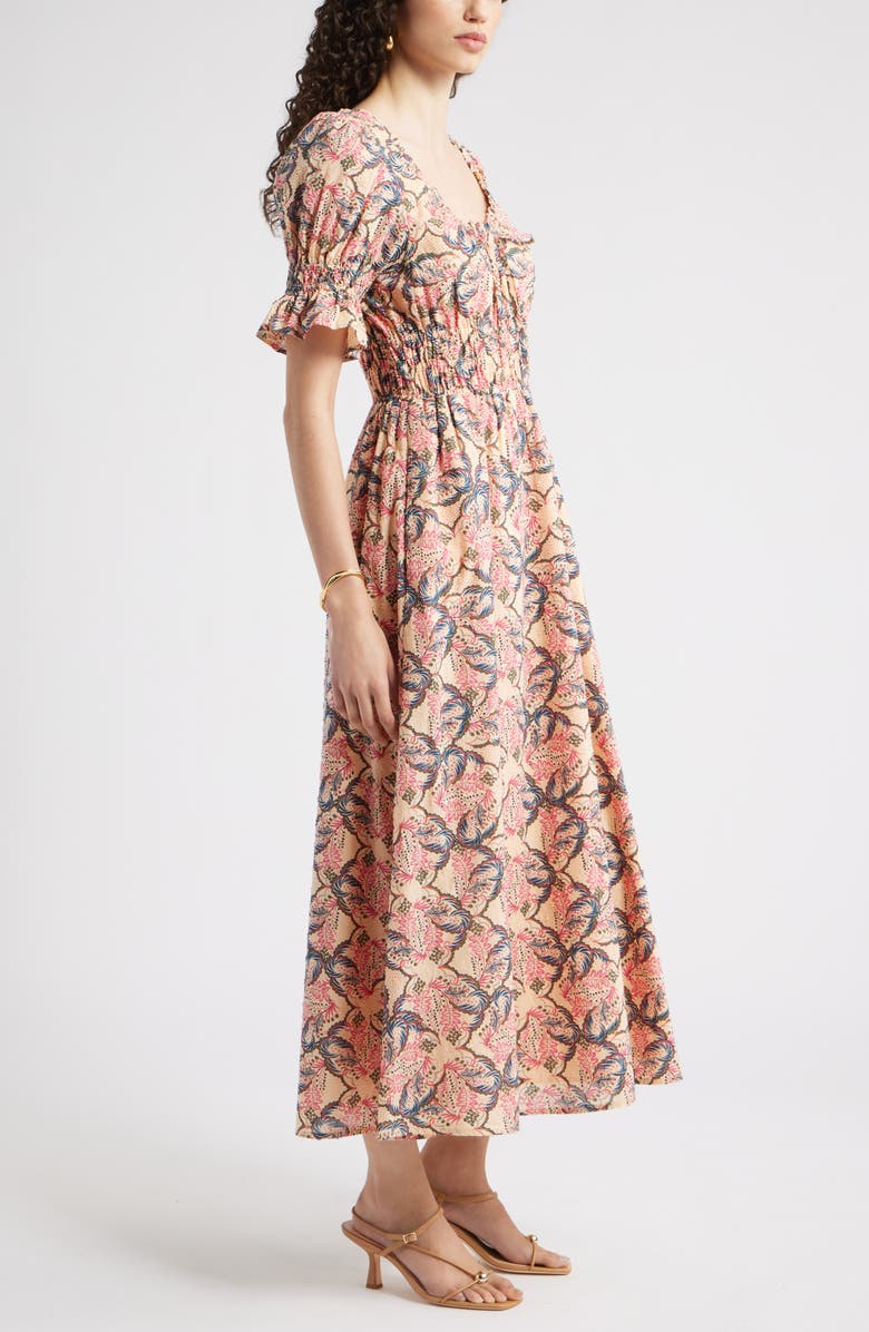 Chelsea28 Smocked Waist Maxi Dress, Alternate, color, Orange-Navy Foliage Medallion