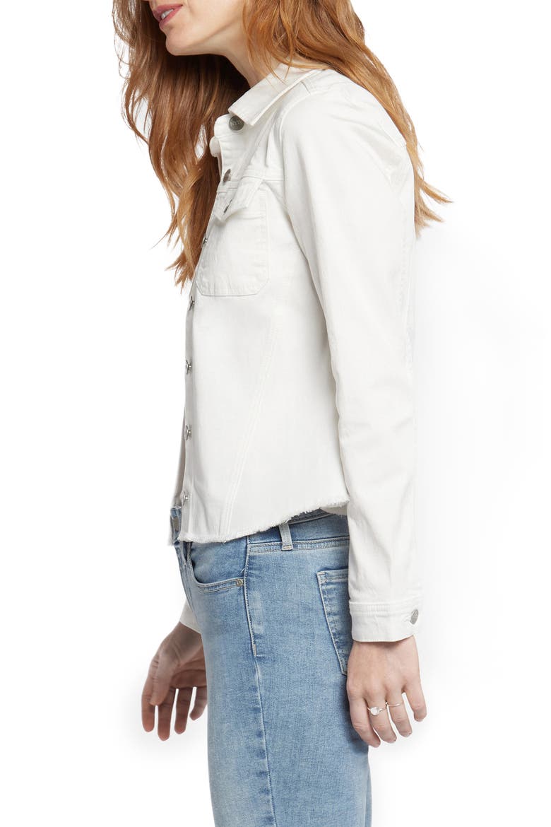 Fray Hem Denim Jacket, Alternate, color, OPTIC WHITE