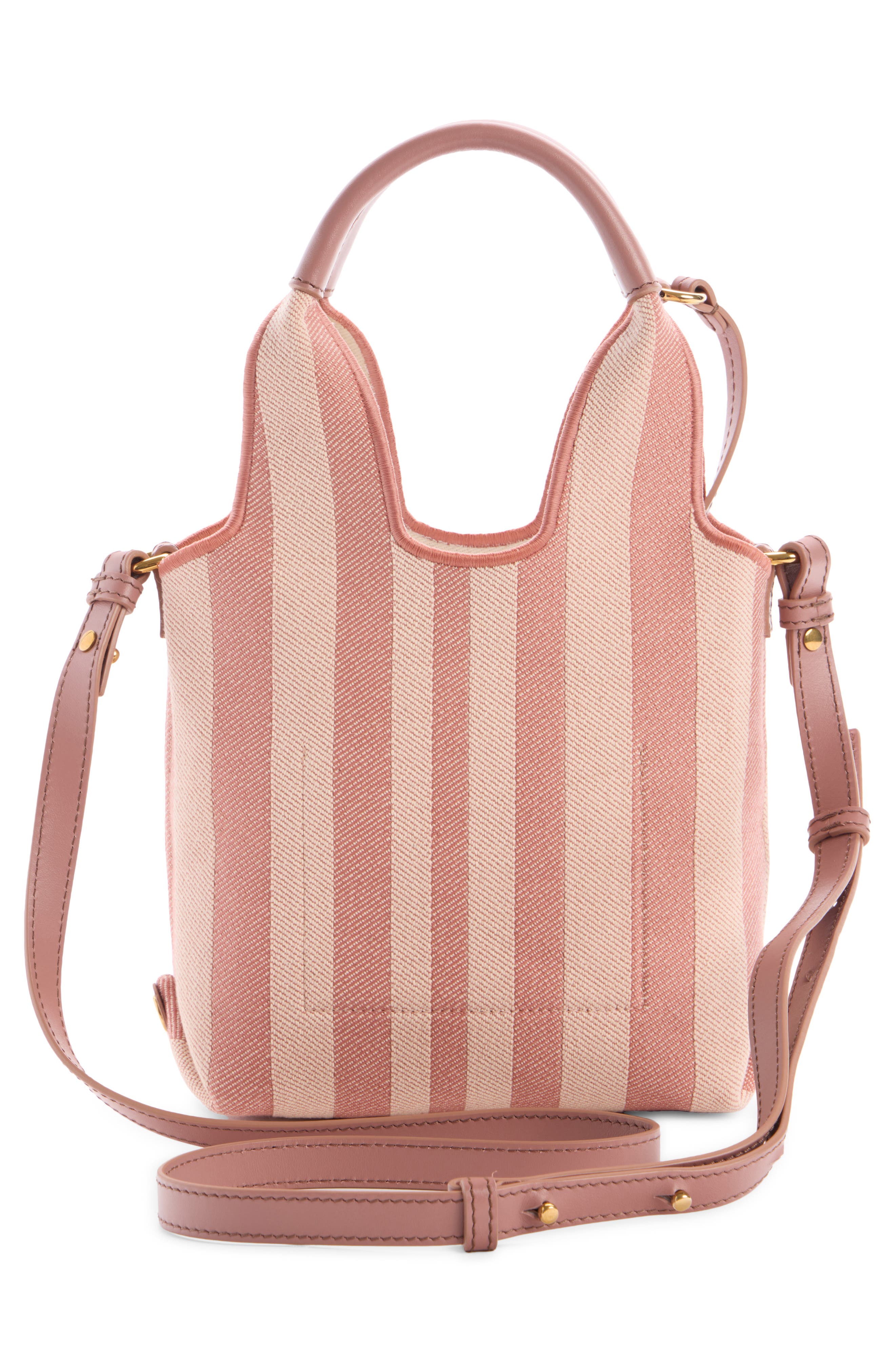 Chloé Mini Stripy Jacquard Stripe Crossbody Tote, Alternate, color, Nougat