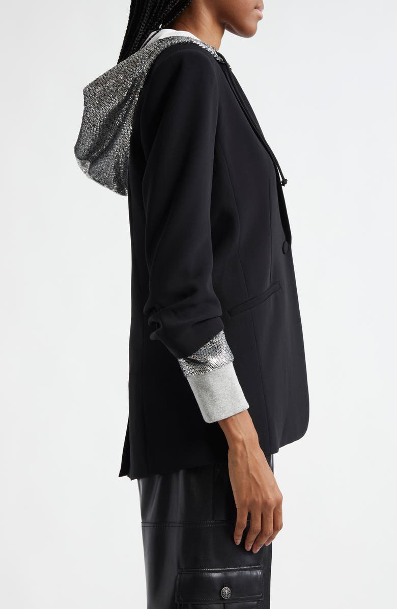 Cinq à Sept Khloe Sequin Hooded Blazer, Alternate, color, Black/ Silver