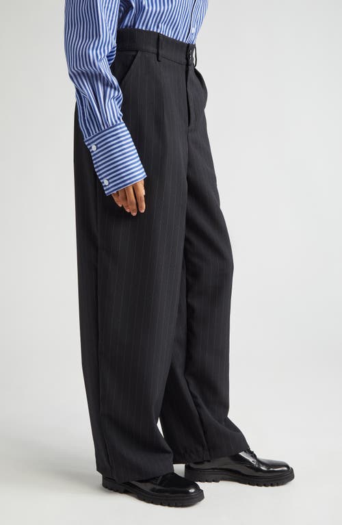 House Of Aama Pinstripe High Waist Wool & Cotton Gabardine Trousers In Black