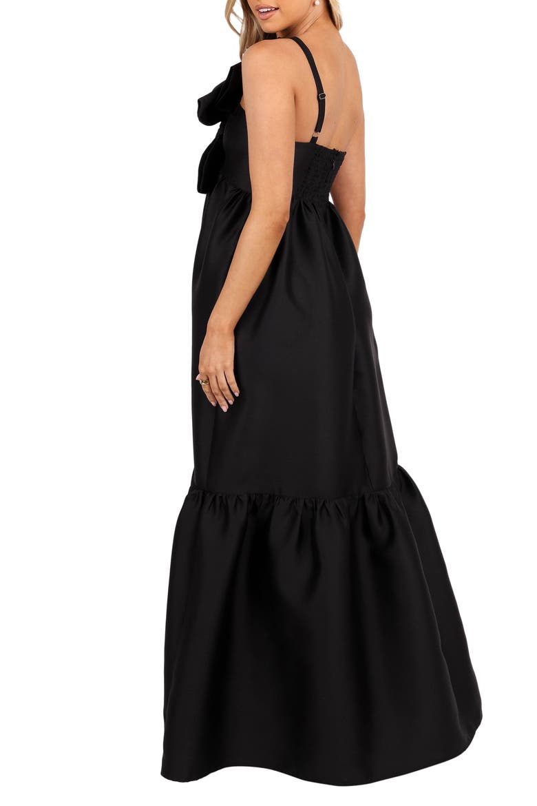 Betina Bow One-Shoulder Gown, Alternate, color, BLACK