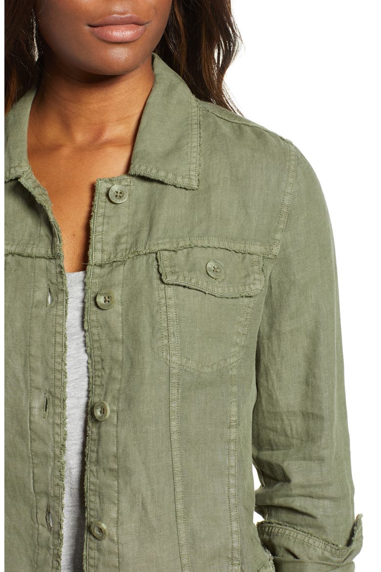Two Palms Linen Raw Edge Jacket, Alternate, color, TEA LEAF