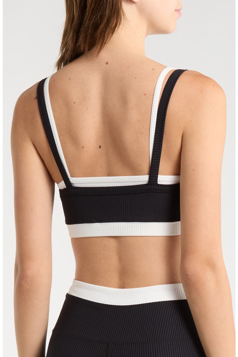 Ribbed Layered Sports Bra, Alternate, color, BLACK/WHITE