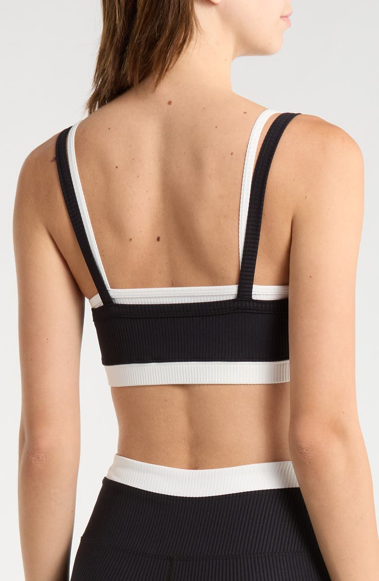 Year of Ours Ribbed Layered Sports Bra, Alternate, color, Black/White