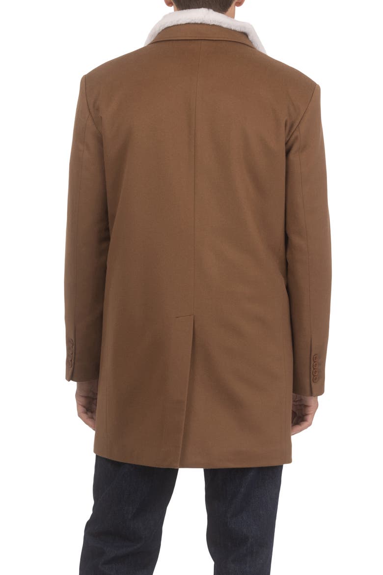 Men's Wool Short Coat Crafted From Loro Piana with Genuine Shearling Trim, Alternate, color, WHISKEY/WHISKEY PATTERN