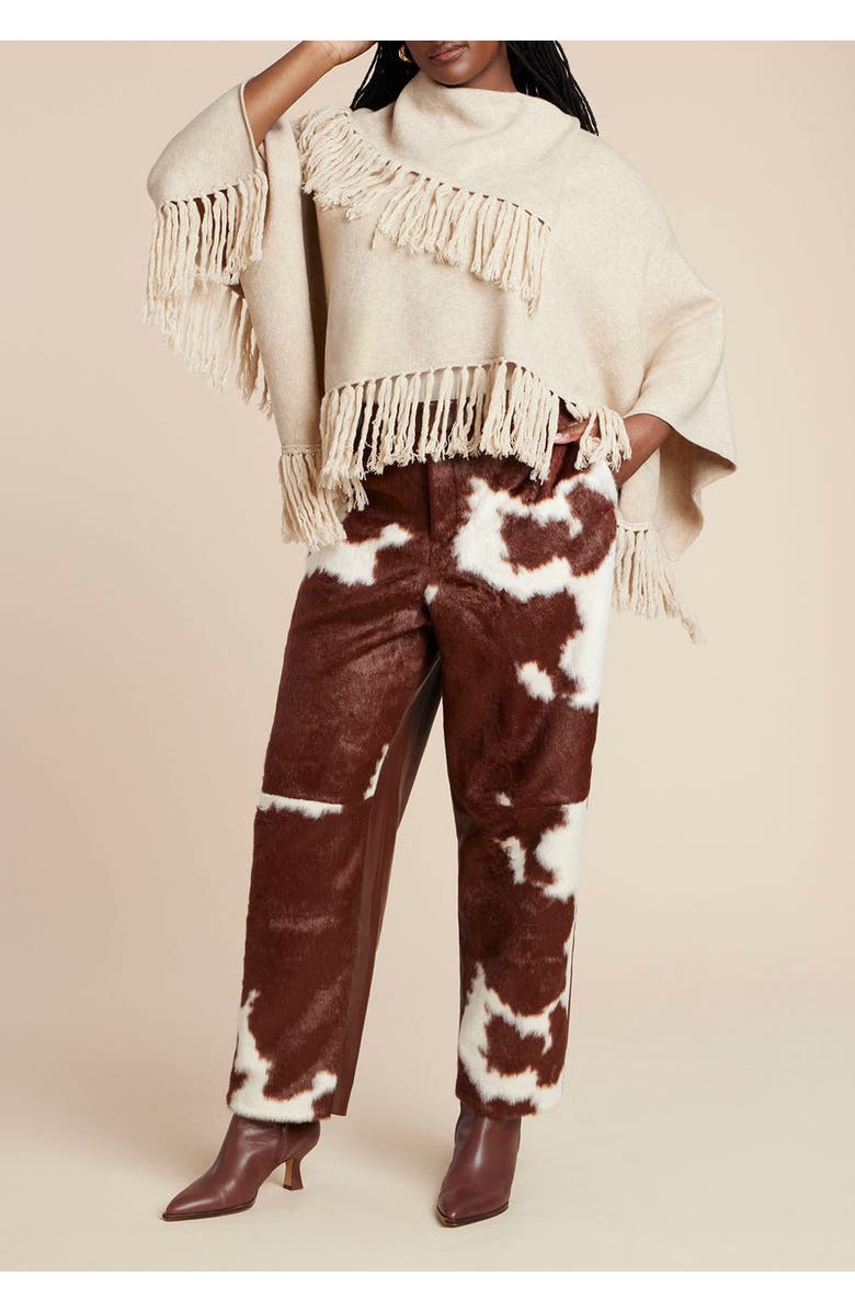 ELOQUII Fringe Poncho, Alternate, color, Light Tan