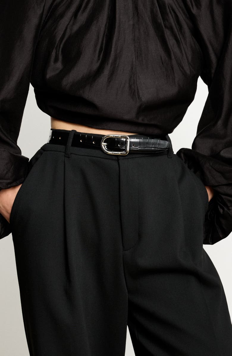 Déhanche Mija Croc-Embossed Leather Belt, Alternate, color, Black Croco/ Gold