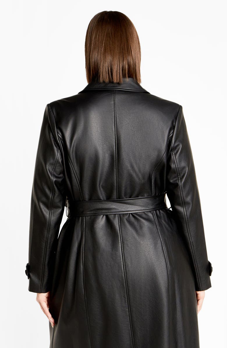 City Chic Briella Faux Leather Trench Coat, Alternate, color, Black