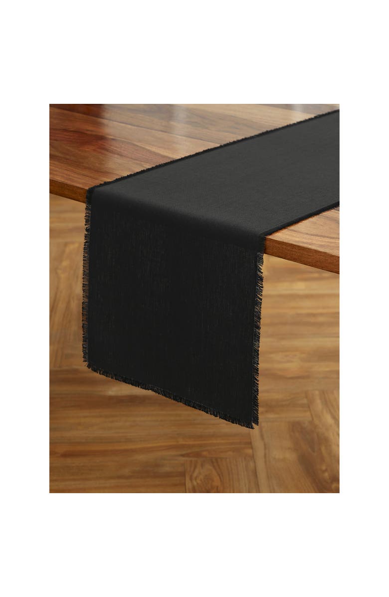Solino Home Linen Table Runner for Dining Table, Holiday and Everyday Table Decor - Fringe, Main, color, Black