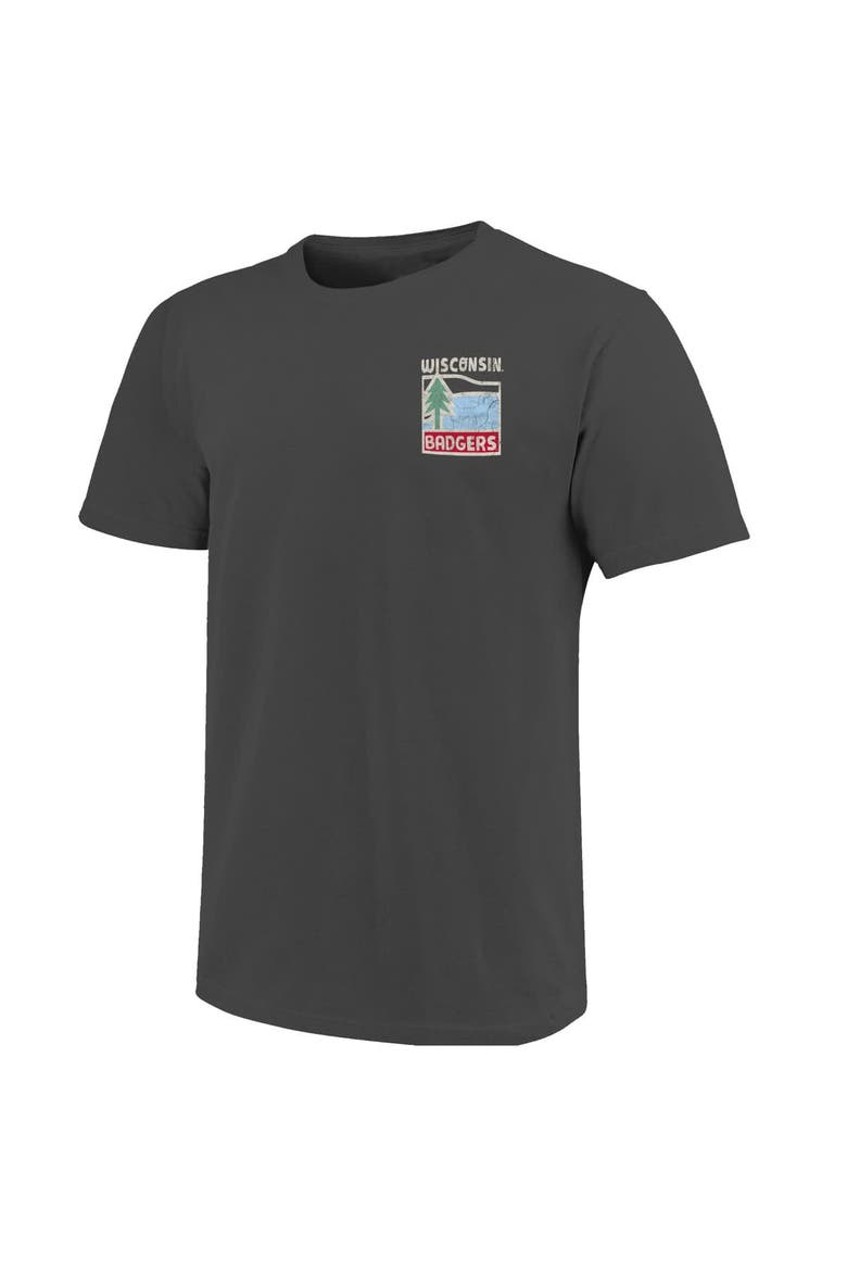 Men's  Graphite Wisconsin Badgers Comfort Colors Minimal Vista Distressed Graphics T-Shirt, Alternate, color, Graphite