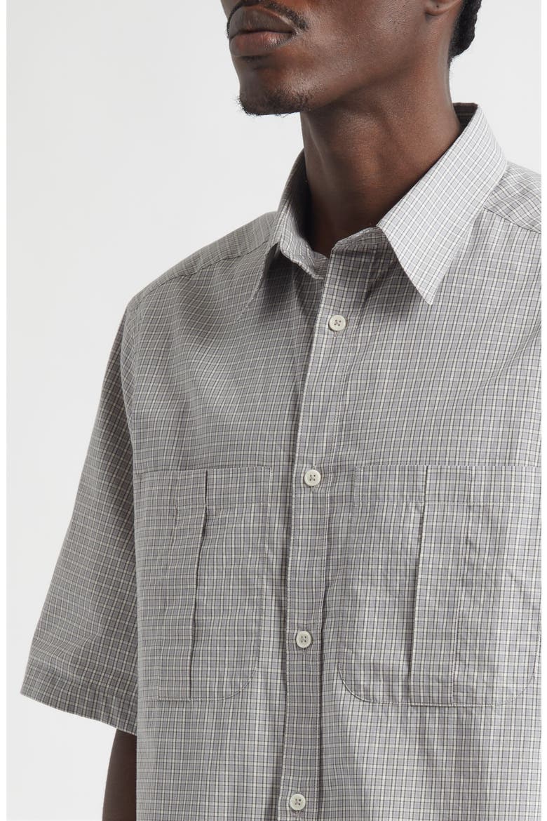Painters Short Sleeve Organic Cotton Button-Up Shirt, Alternate, color, GREY PIN CHECK