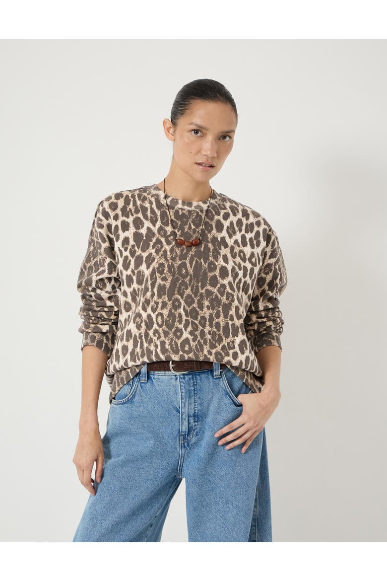 Astra Leopard Print Cotton Sweatshirt, Main, color, Trans Neutral Leopard Print
