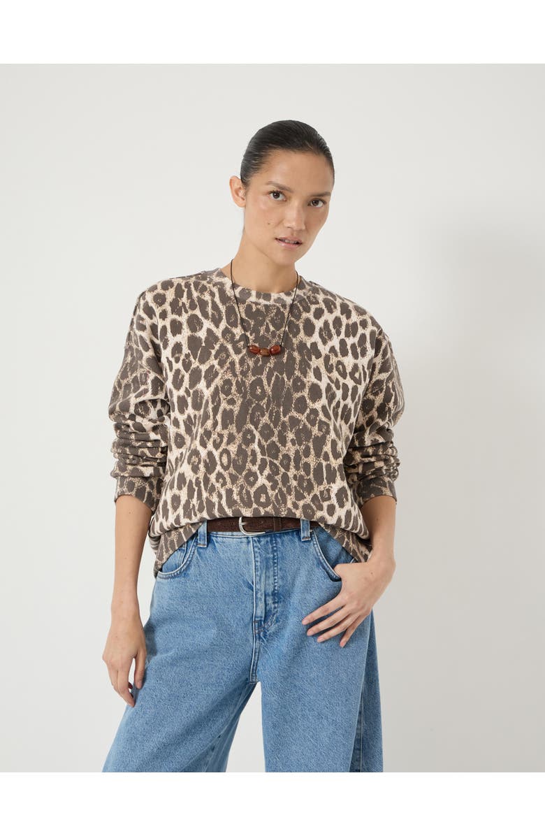 Hush Astra Leopard Print Cotton Sweatshirt, Main, color, Trans Neutral Leopard Print