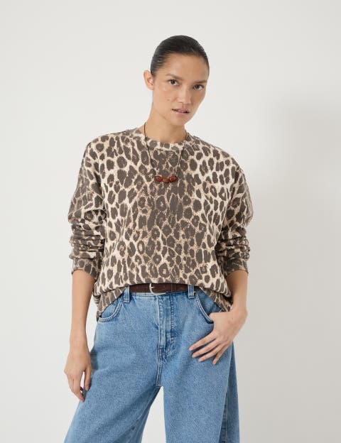 Astra Leopard Print Cotton Sweatshirt