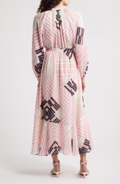 CIEBON CIEBON GAELEY PRINT TIE WAIST LONG SLEEVE MAXI DRESS