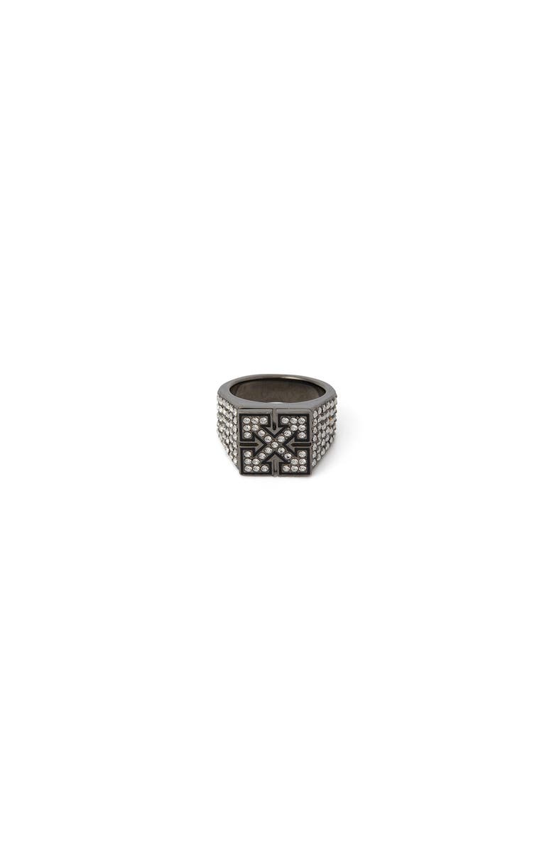 OFF WHITE BLING STRASS ARROW RING, Main, color, Black