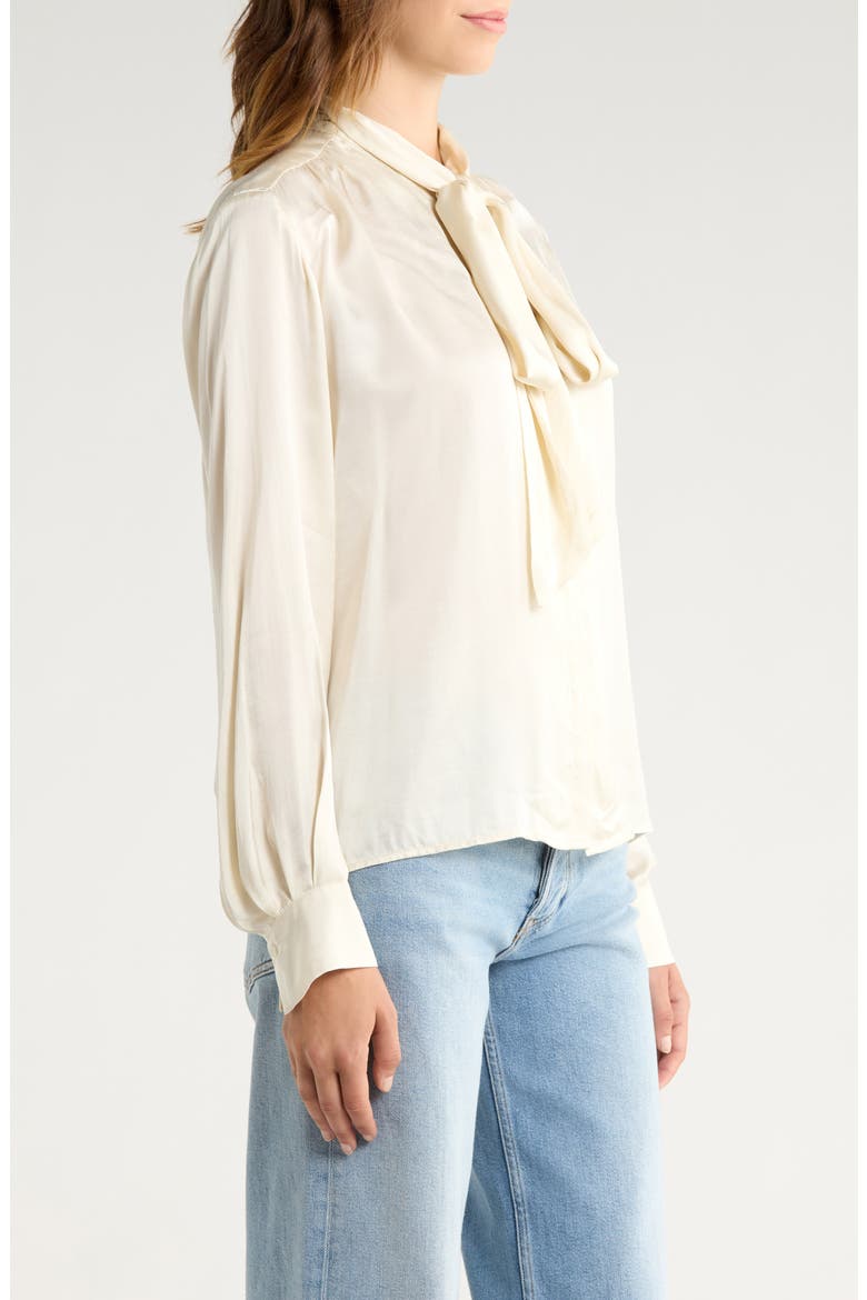 Mabry Tie Neck Long Sleeve Satin Top, Alternate, color, CREAM