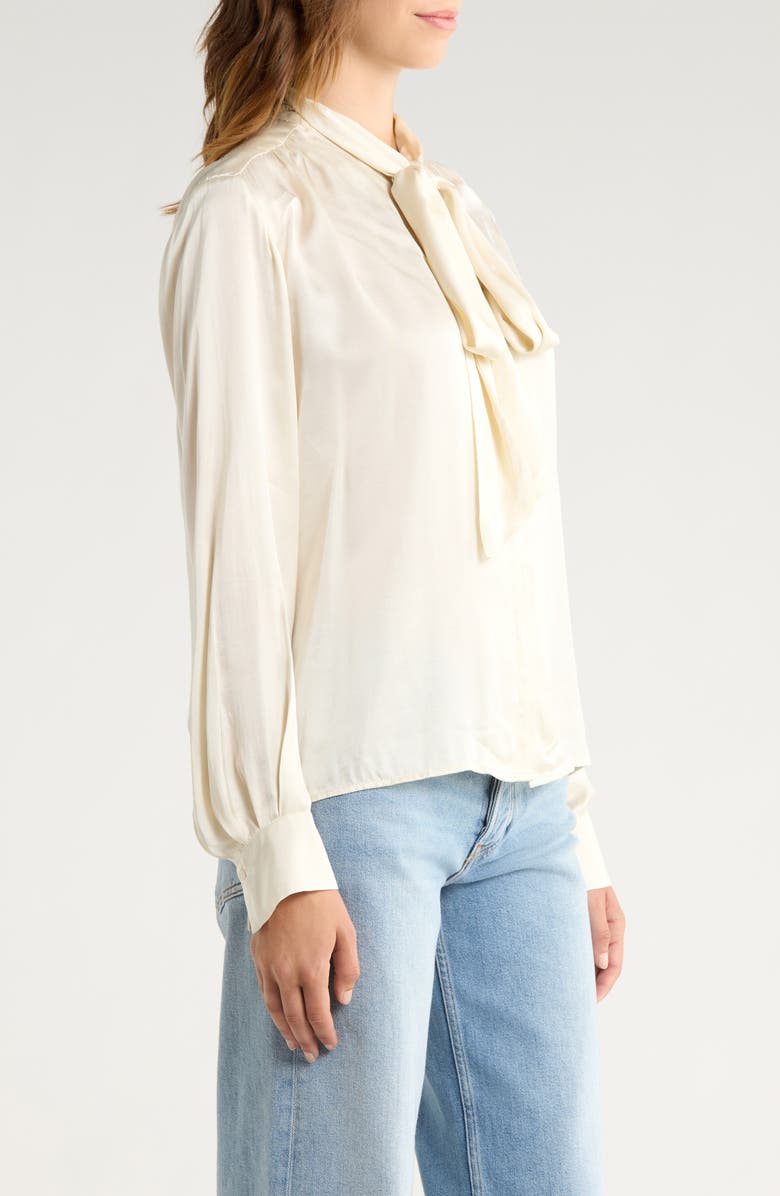 ASTR the Label Mabry Tie Neck Long Sleeve Satin Top, Alternate, color, Cream