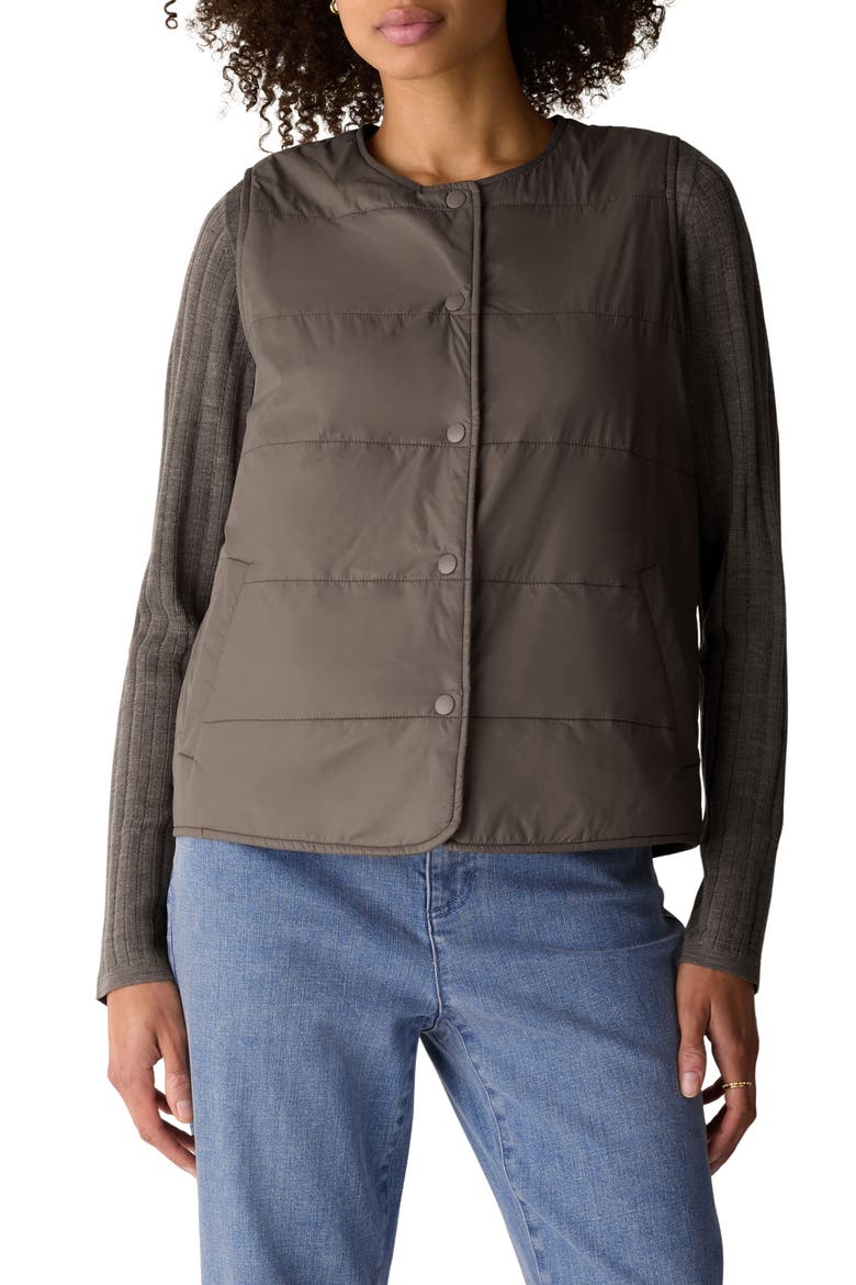 Round Neck Quilted Vest, Main, color, COBBLESTONE