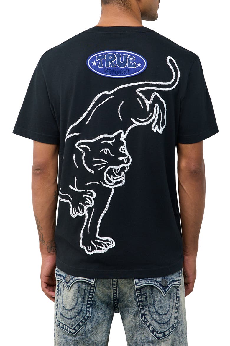 Stay True Embroidered Cotton Graphic T-Shirt, Alternate, color, JET BLACK