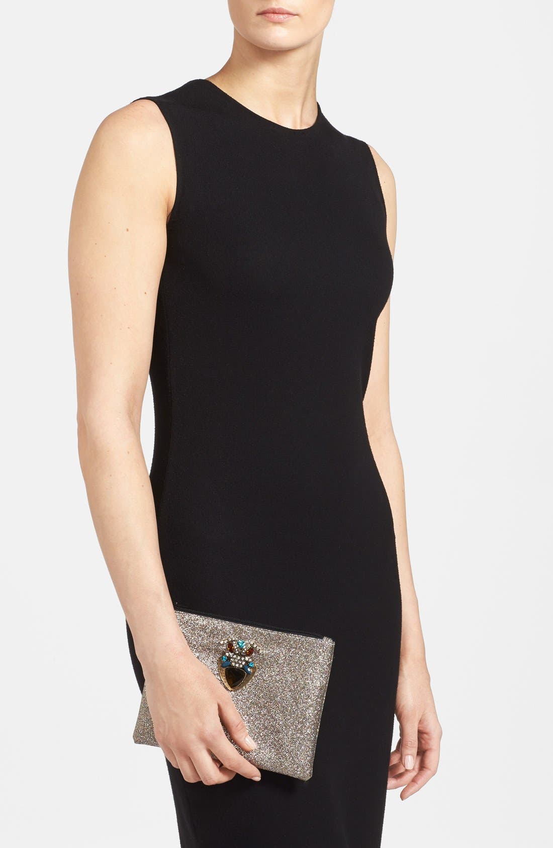 Embellished Glitter Clutch, Alternate, color, SILVER