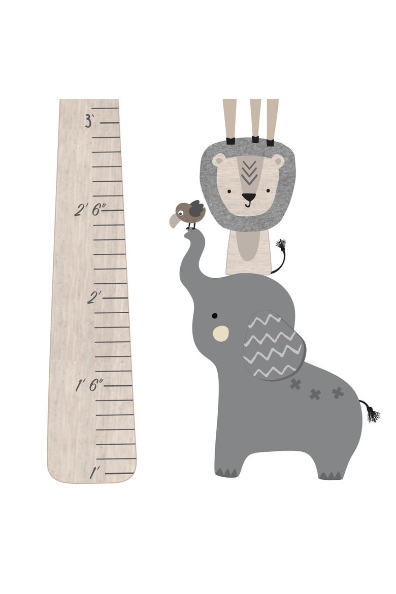 Jungle Safari Tree with Animals Kids Growth Chart Wall Decals, Alternate, color, Gray
