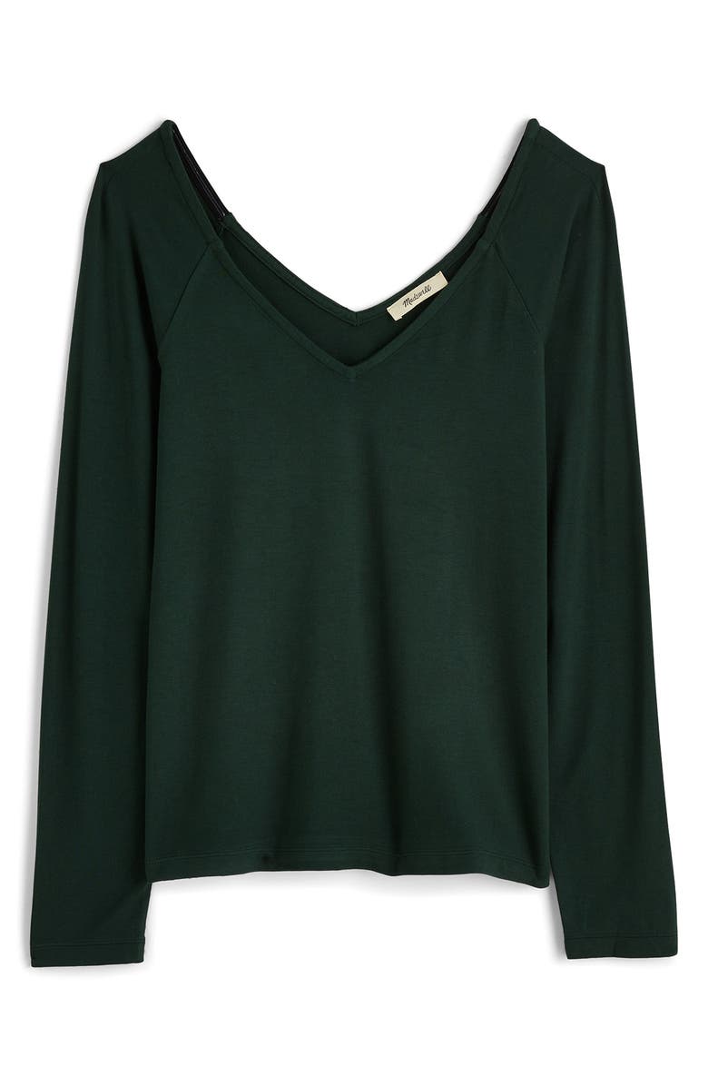 Madewell V-Neck Long Sleeve Jersey Top, Alternate, color, Luxury Forest