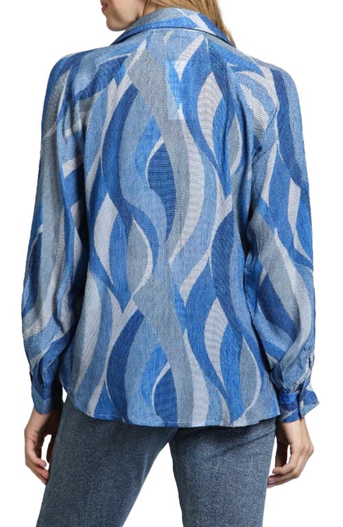 Apny Floral Print Popover Top In Light Blue Multi
