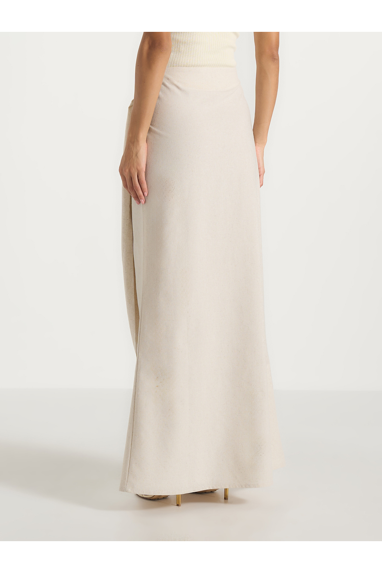Holly Linen Asymmetric Wrap Tie Maxi Skirt, Alternate, color, Natural