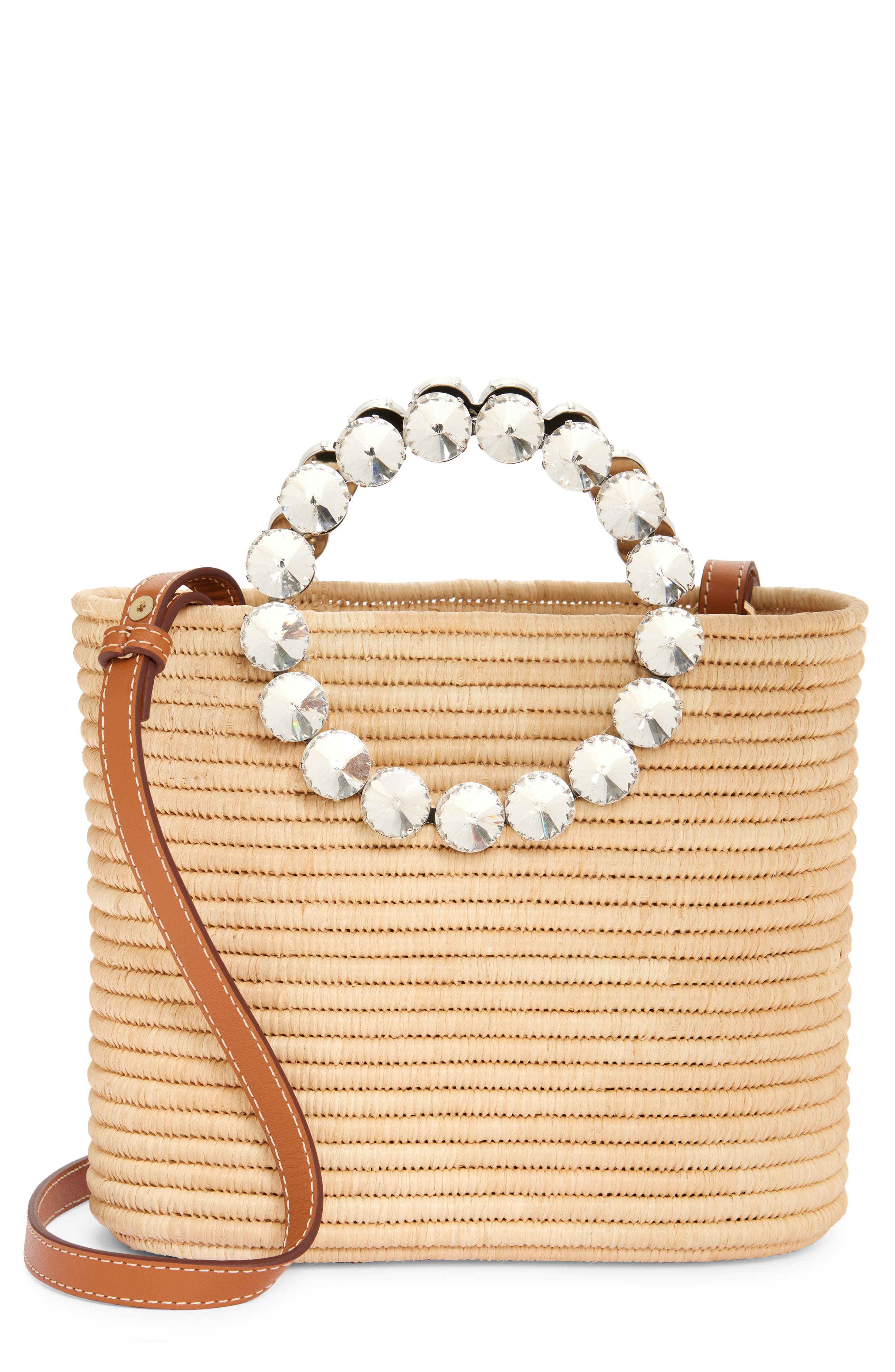 L’alingi Small Eternity Crystal Embellished Raffia Tote, Main, color, Beige