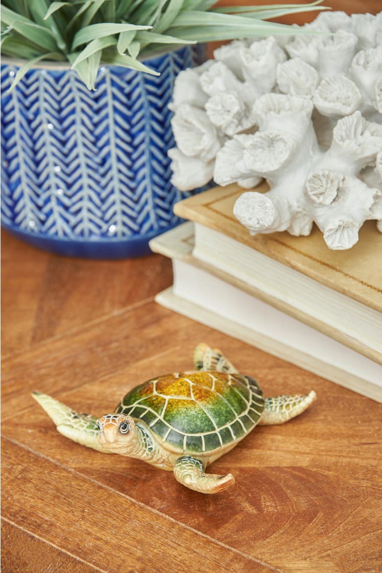 5.5" Resin Sea Turtle Tabletop Figurine Coastal Beach Decor, Alternate, color, Green