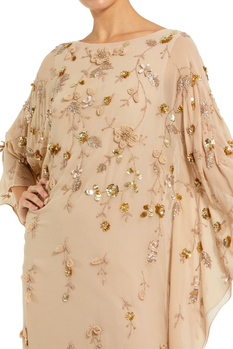 Women's Floral Embellished Trapeze Gown, Alternate, color, Nude Gold