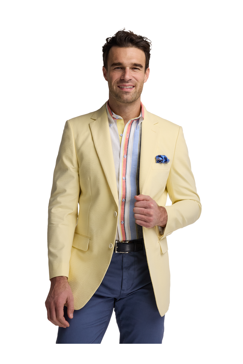Cotton Blend Seersucker Single Breasted Notch Lapel Sport Coat, Alternate, color, Light Yellow