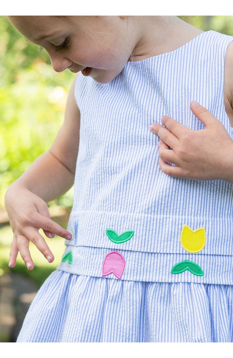 Florence Eiseman Seersucker Dress With Tulips, Alternate, color, Blue / White