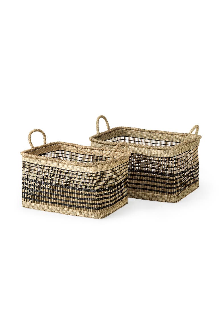 Nia Set of 2 Seagrass Rectangular Basket with Handles, Main, color, Brown