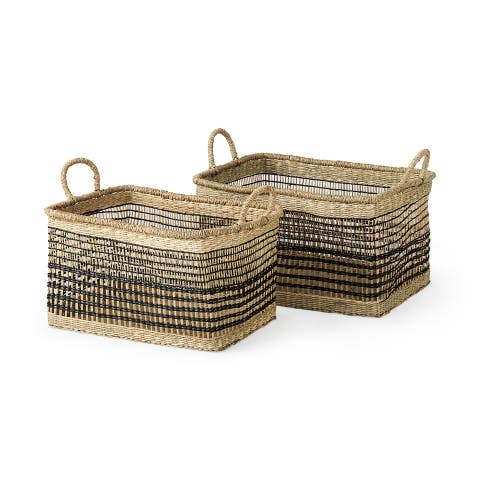 Nia Set of 2 Seagrass Rectangular Basket with Handles