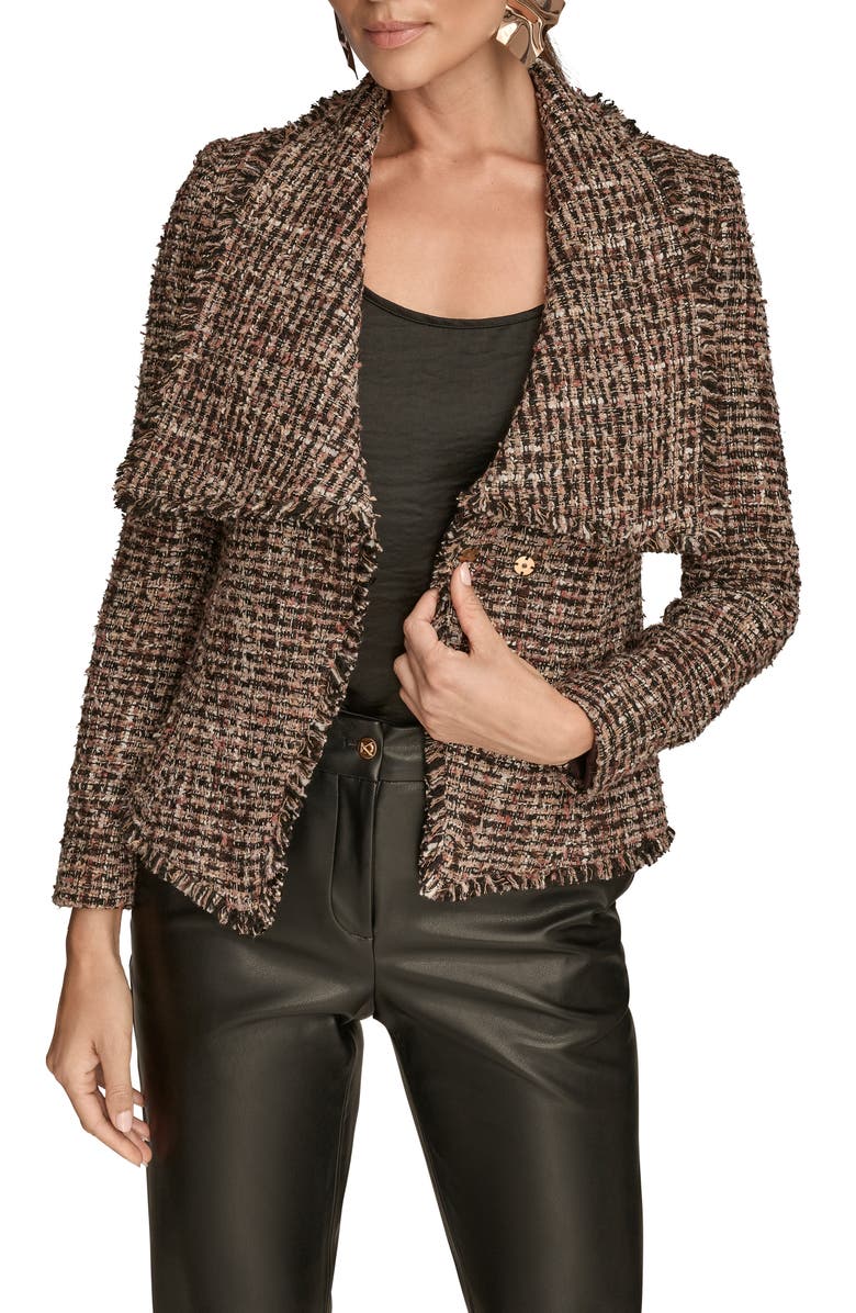 Donna Karan New York Wide Lapel Belted Tweed Blazer, Alternate, color, 