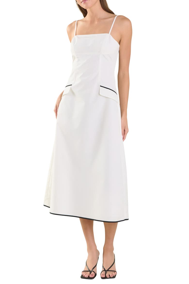 Pocket Flap Detail Midi Dress, Main, color, WHITE/BLACK
