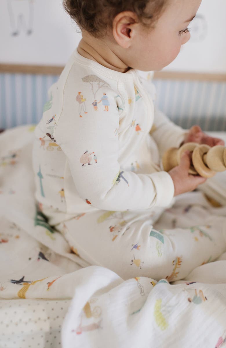 Pehr Explore the World Print Fitted Organic Cotton One-Piece Pajamas, Alternate, color, Explore The World