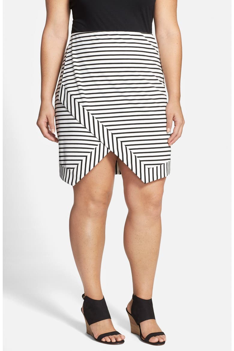 'Destiny' Stripe Asymmetrical Wrap Front Skirt, Main, color, SNOW WHITE
