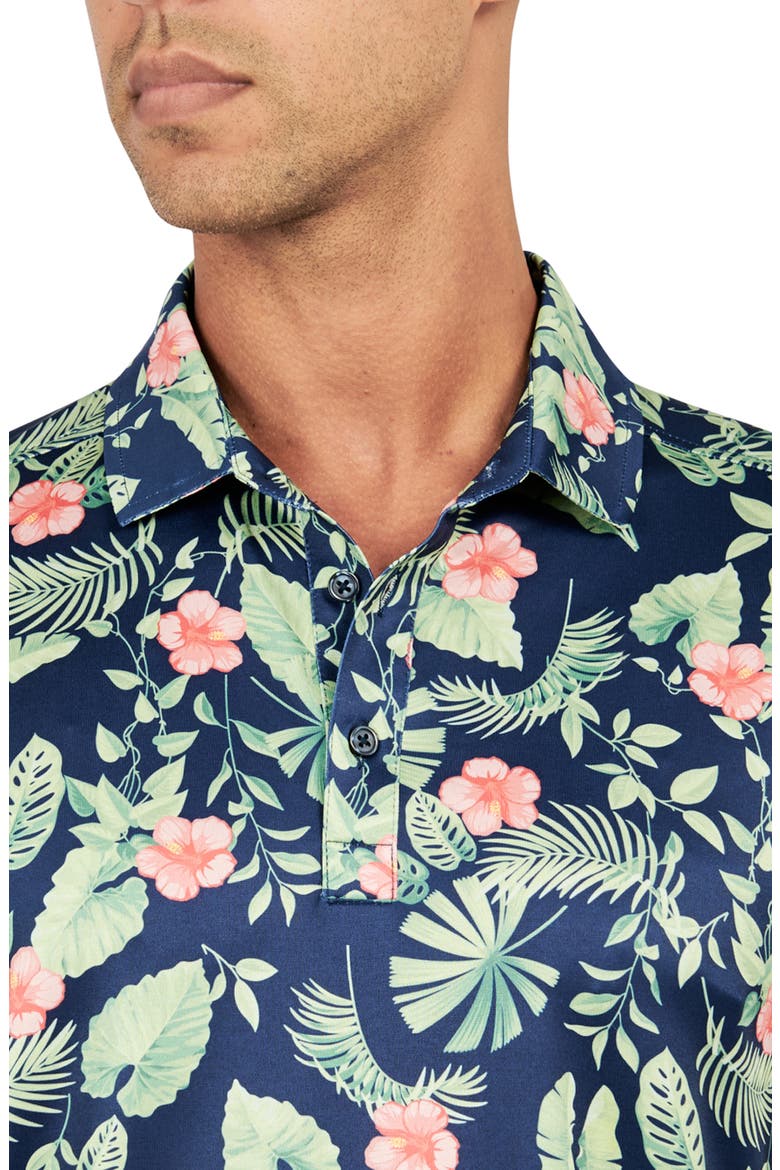 Tropical Leaf Print Performance Golf Polo, Alternate, color, GREEN