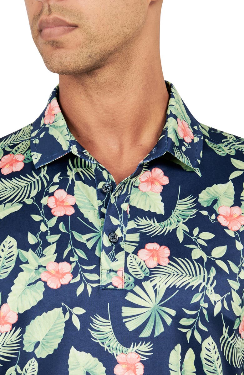 CONSTRUCT Tropical Leaf Print Performance Golf Polo, Alternate, color, Green