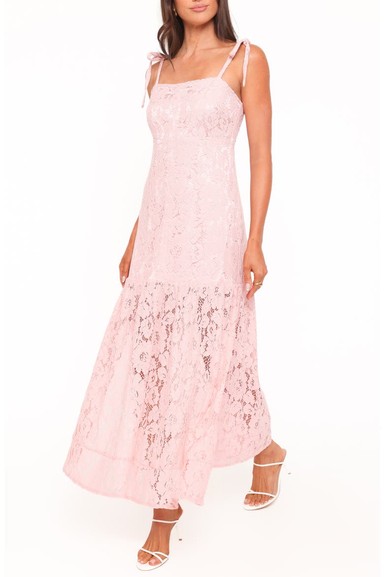 Nicolette Lace Tie Strap Maxi Dress, Alternate, color, PINK