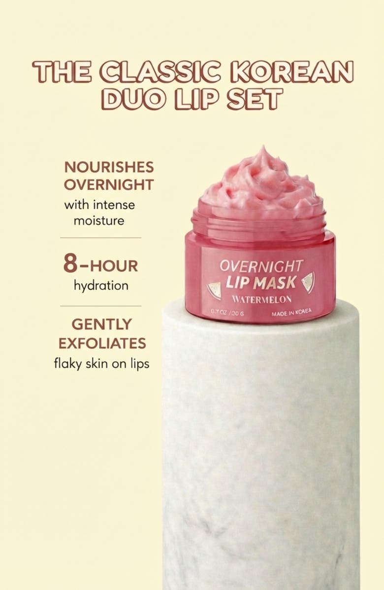 Lovery Korean Lip Care Duo Set - Mango Vanilla Exfoliating Lip Scrub & Watermelon Overnight Lip Mask, Alternate, color, Pink And Orange