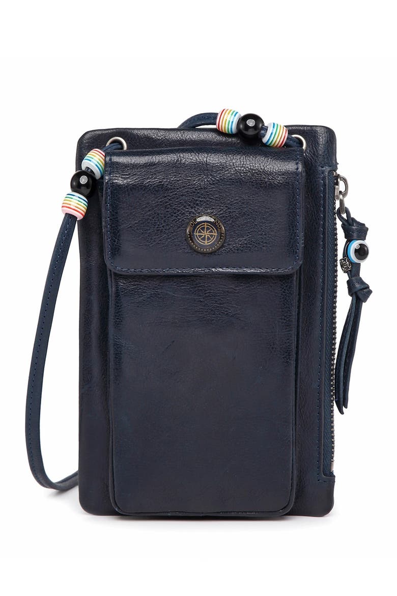 Rillet Leather Crossbody Wallet, Main, color, NAVY