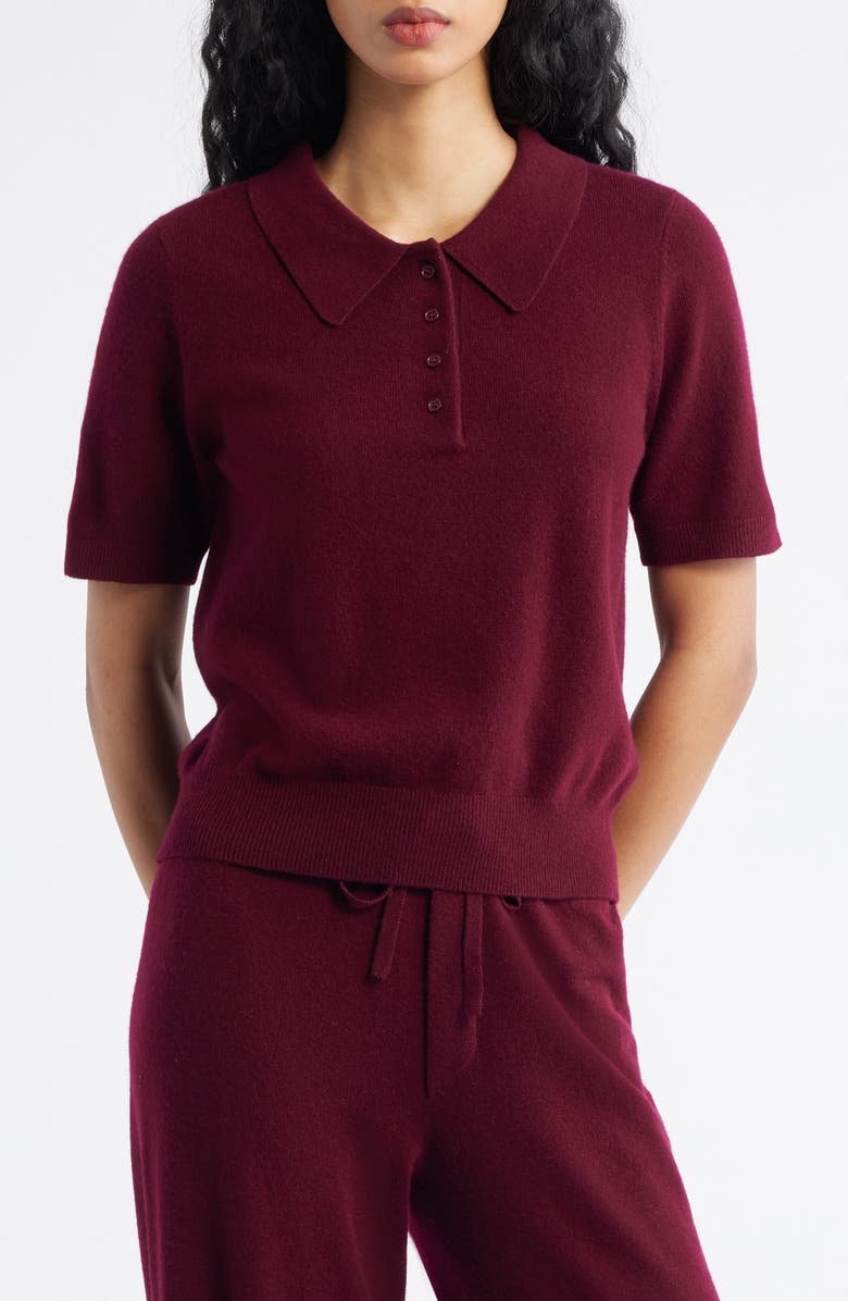 ARTLESS FOREVER Tove Wool & Cashmere Short Sleeve Polo Sweater, Main, color, Merlot