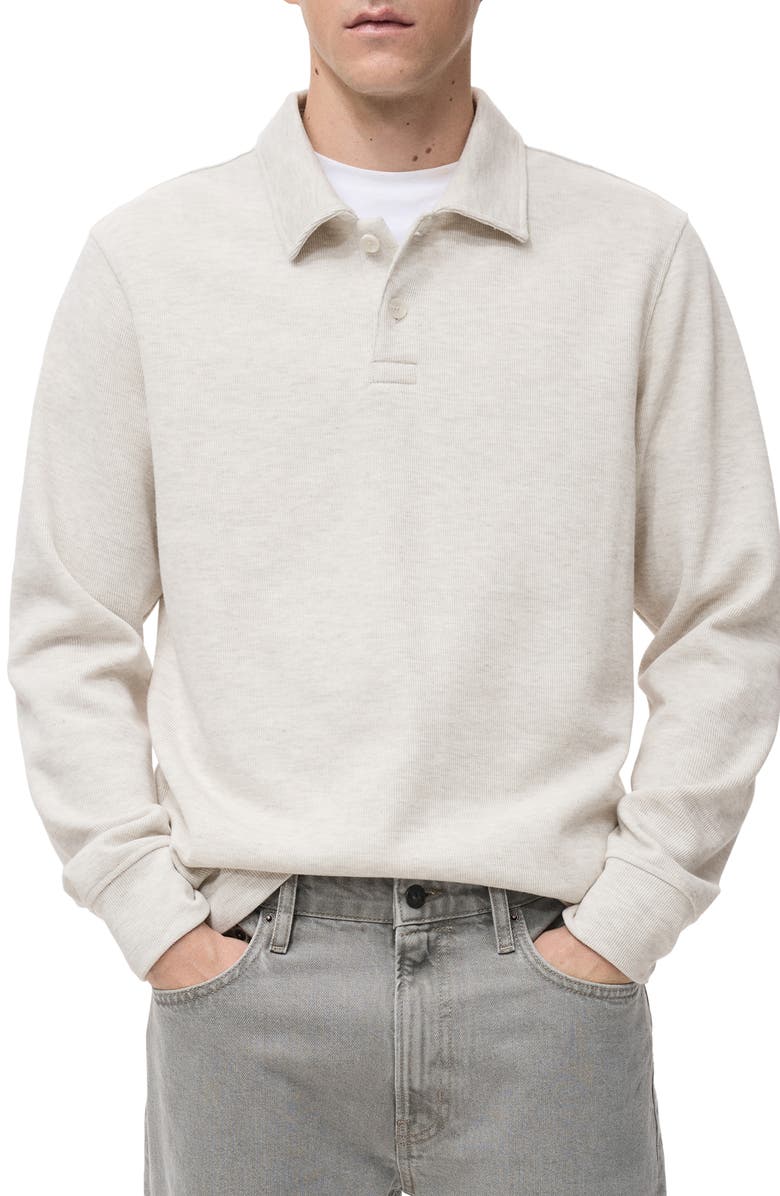 MANGO Ribbed Long Sleeve Polo, Main, color, Ecru