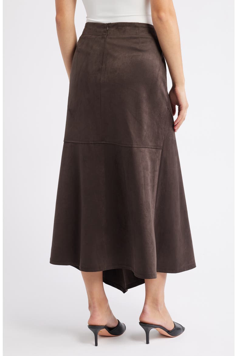 Asymmetrical Hem Faux Suede Midi Skirt, Alternate, color, COFFEE